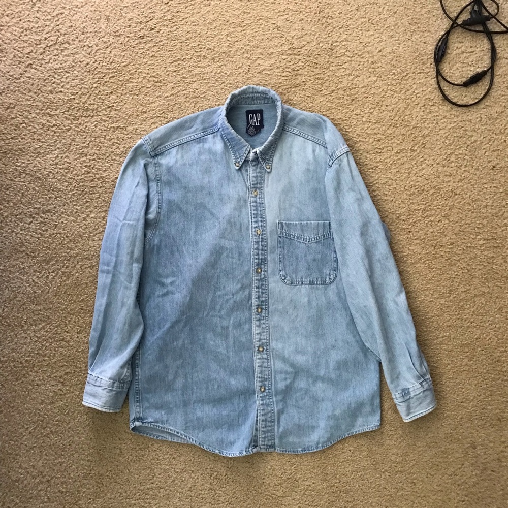 Vintage Grunge Light Wash Denim Button Down